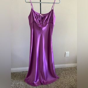 Purple slip dress with tie top and zipper closure